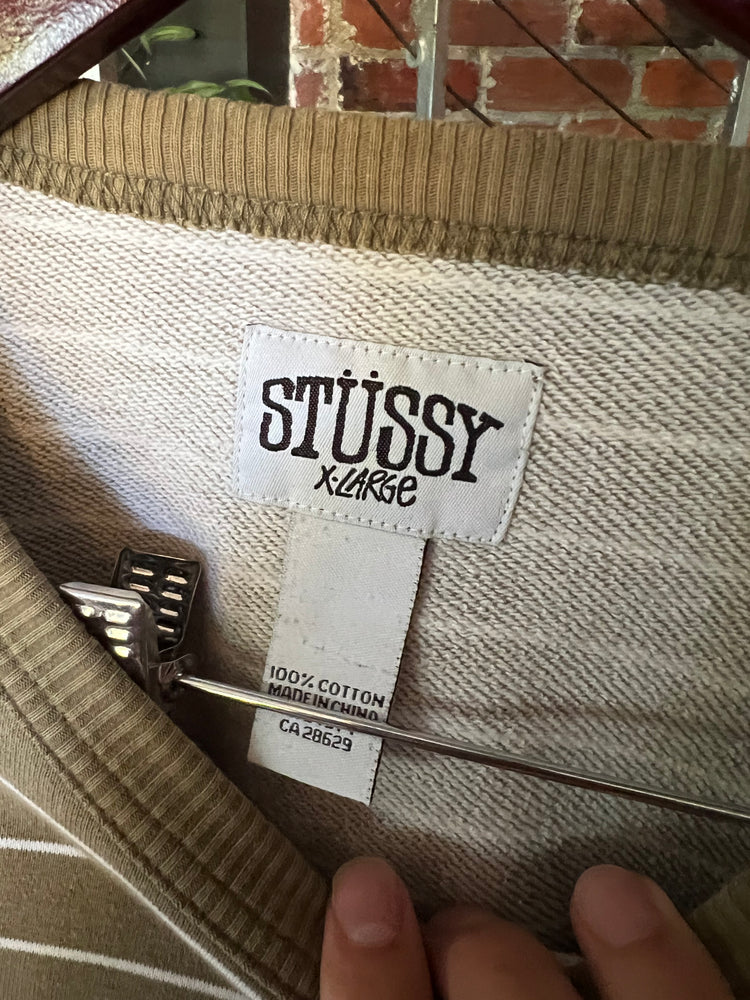 
                  
                    Load image into Gallery viewer, Stussy Taupe Stripe Crewneck Sz XL
                  
                